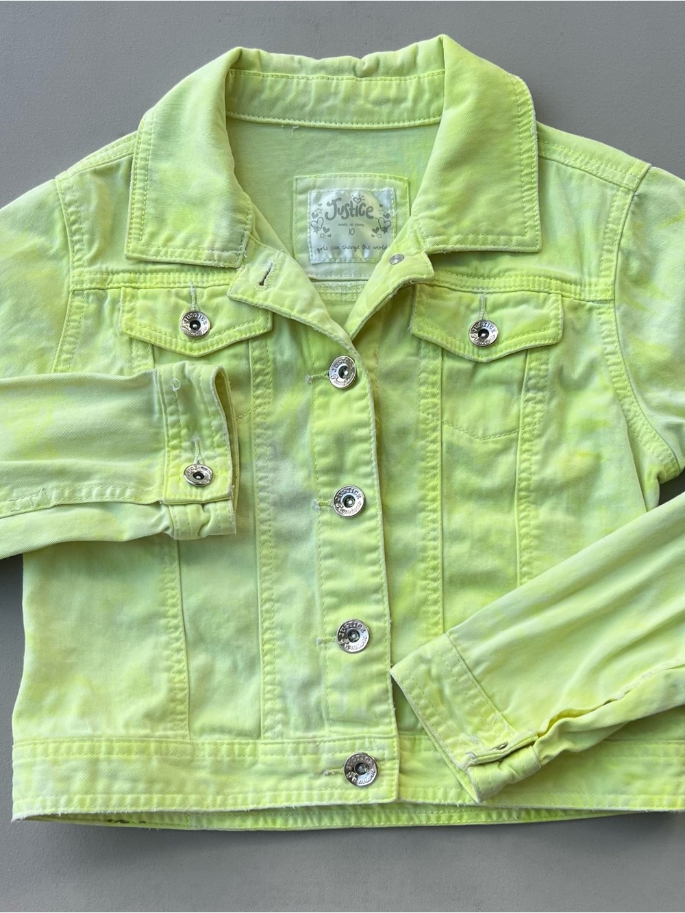 Justice Neon Yellow Girls' Jean Jacket with Silver Buttons
